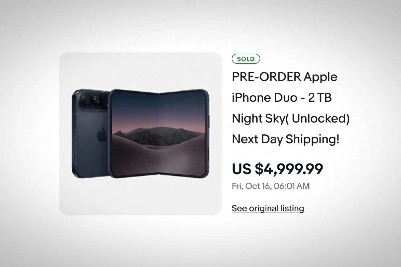 iPhone Duo 预购数分钟后排期延至明年，2TB 版 eBay 转售价逼近 5000 美元
