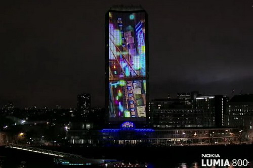 诺基亚在英国伦敦米尔班克大厦 精彩绝伦的4D投影艺术表演